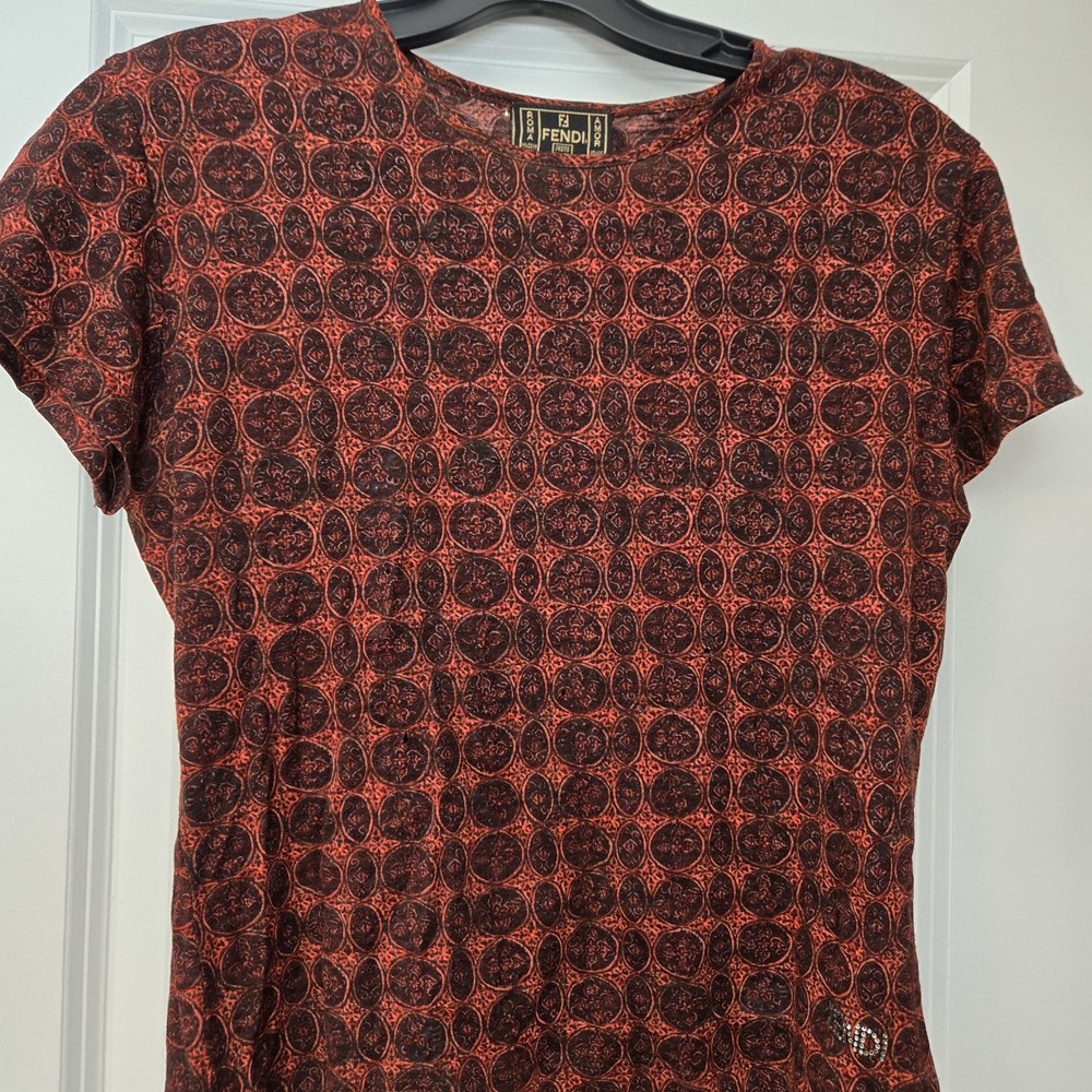 Fendi Red and Black Patterned Short Sleeve Tee
